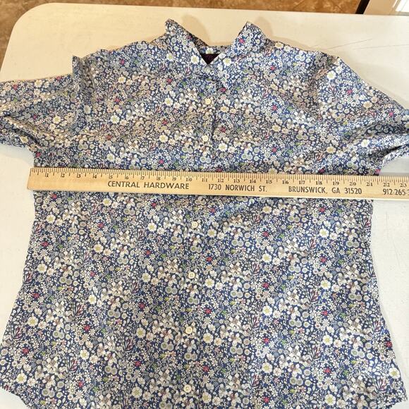 J. Crew Liberty Fabric Cotton Poplin Button Down Shirt Sz 14 Blue Indigo Floral - Picture 8 of 11